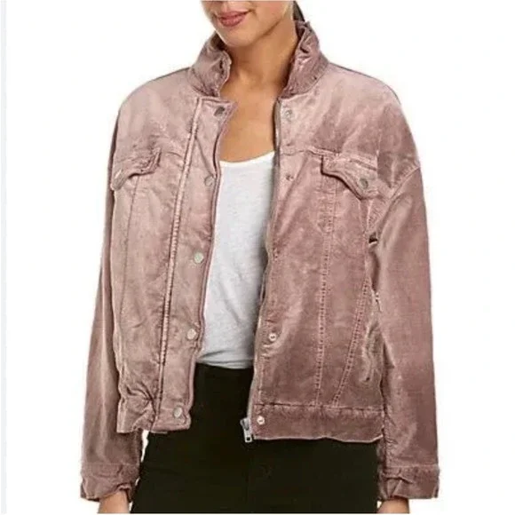 Free People Velvet Trucker Jacket Size M/L Mauve Oversized OB713485 - Picture 10 of 10